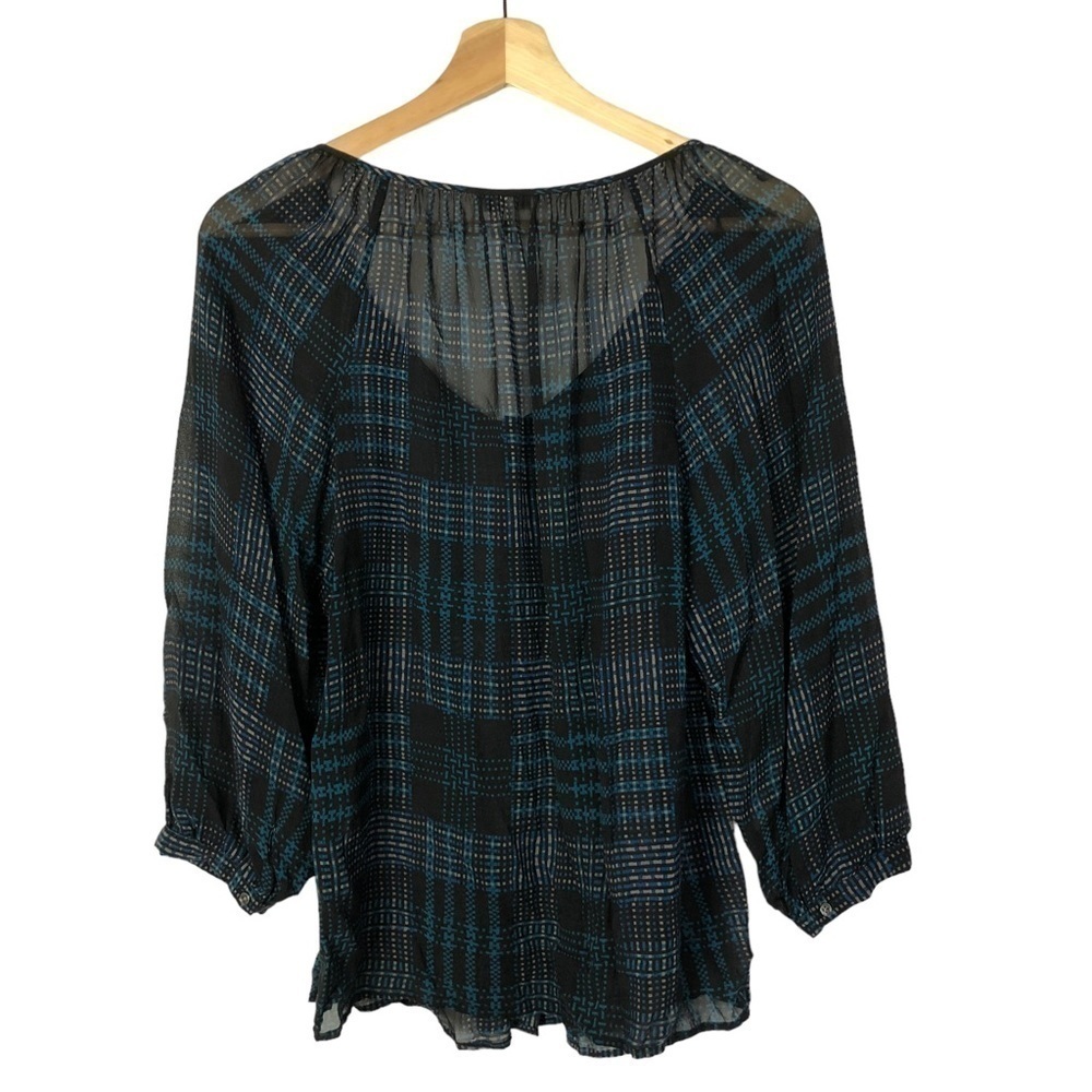 Joie Black & Blue‎ Vorda Plaid Sheer Silk Long Sleeve XS - Picture 3 of 5